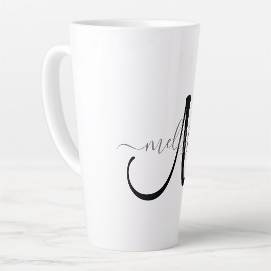 Eenvoudige zwarte monogram grijze scriptnaam Aange Latte Mok (Linkerhoek)