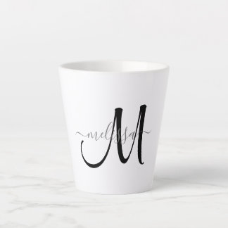 Eenvoudige zwarte monogram grijze scriptnaam latte mok