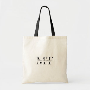 Eenvoudige zwarte monogram scriptnaam tote bag