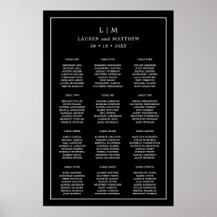 Eenvoudige Zwarte Monogram Trouwstoelindeling Graf Poster