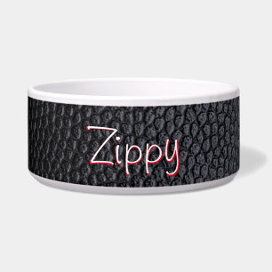 Eenvoudige Zwarte Nep Leer Naam Keramische Hond Vo Voerbakje