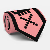 Eenvoudige zwarte rand Pixel Skull Roze Stropdas (Opgerold)
