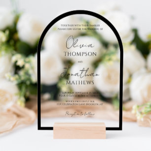 Eenvoudige Zwarte Rand Script Wedding Arch Acryl Uitnodigingen
