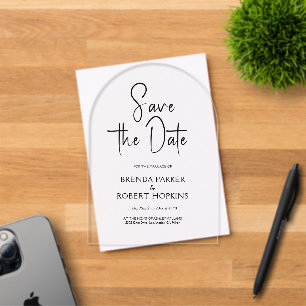 Eenvoudige Zwarte Script Save The Date Acryl Uitnodigingen