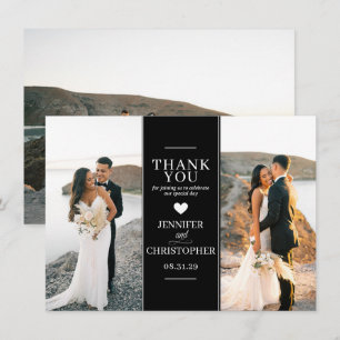 Eenvoudige zwarte trouwfoto bedankkaart