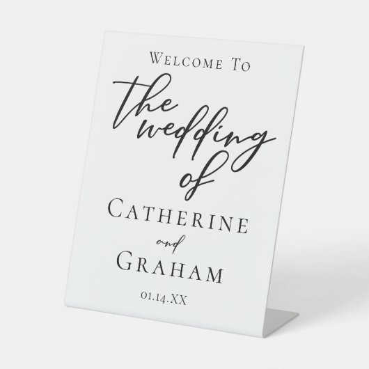 Eenvoudige zwarte Typografie Formele bruiloft Welk Reclamebord Met Voetstuk (Voorkant)