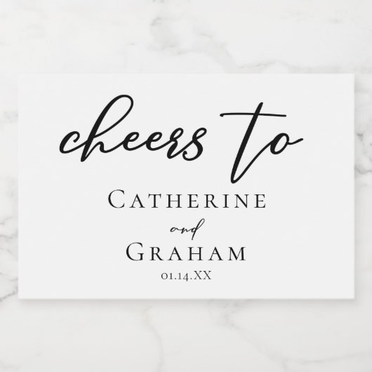 Eenvoudige zwarte typografie Moderne bruiloft Proo Sparkling Wijnetiket (Enkel label)