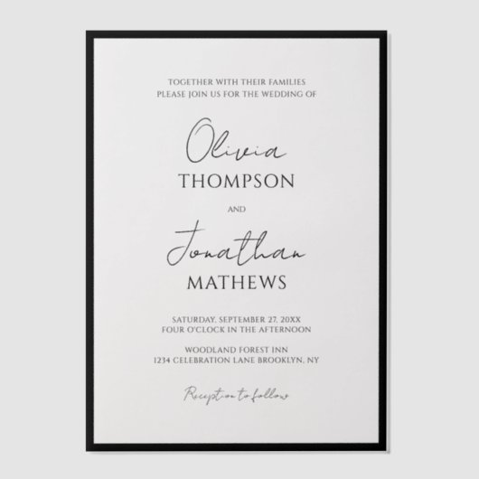 Eenvoudige zwarte vierkante rand script overlay br vellum uitnodigingen (Voorkant)