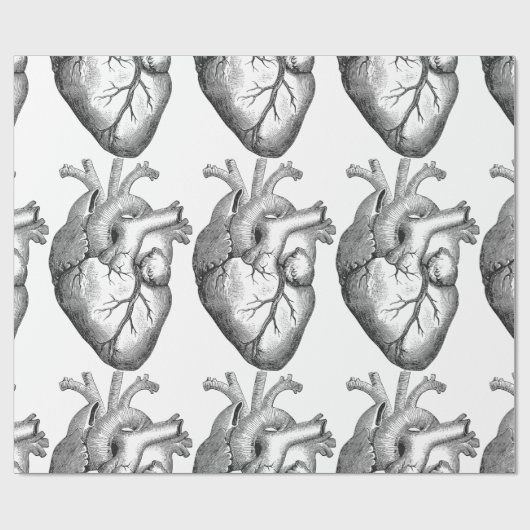 Eenvoudige zwarte witte anatomie hartillustratie cadeaupapier (Vlak)