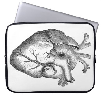 Eenvoudige zwarte witte anatomie hartillustratie laptop sleeve