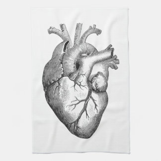 Eenvoudige zwarte witte anatomie hartillustratie theedoek