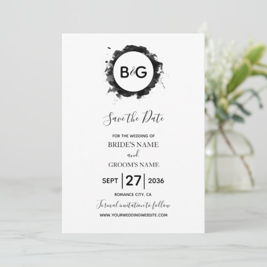 Eenvoudige zwarte witte bruiloft bespaart de datum save the date (Staand voorkant)