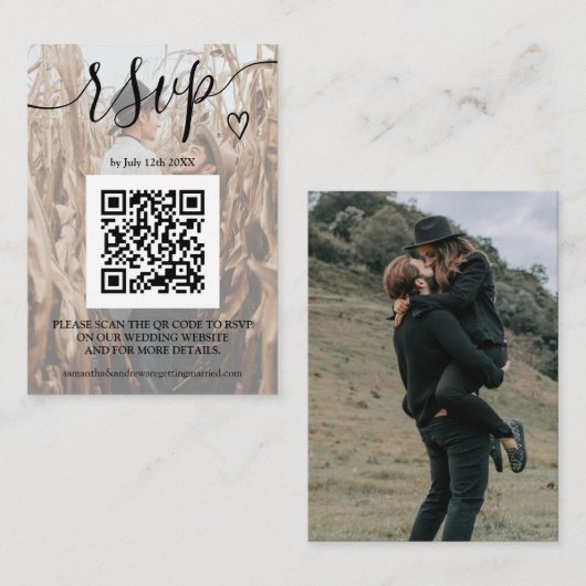 Eenvoudige zwarte witte bruiloft rsvp Qr code 2 fo Informatiekaartje (Voorkant / Achterkant)
