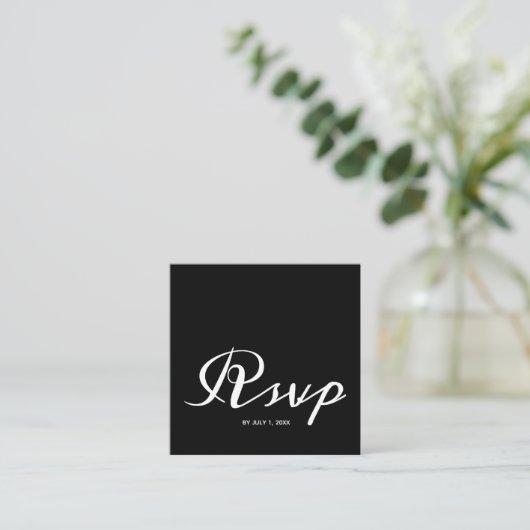 Eenvoudige zwarte witte bruiloft RSVP QR-code Informatiekaartje (Staand voorkant)