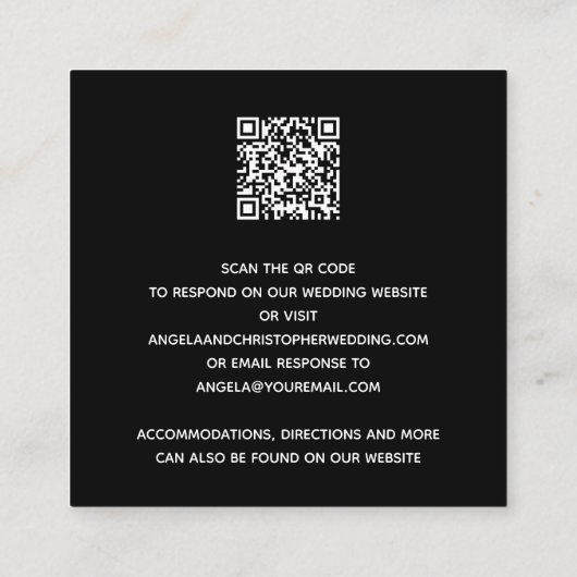 Eenvoudige zwarte witte bruiloft RSVP QR-code Informatiekaartje (Achterkant)