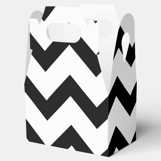 Eenvoudige zwarte witte chevron patroonlijn retro bedankdoosjes (Geopend)