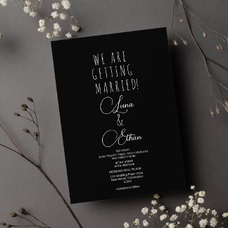 Eenvoudige zwarte witte elegante typografie trouw kaart