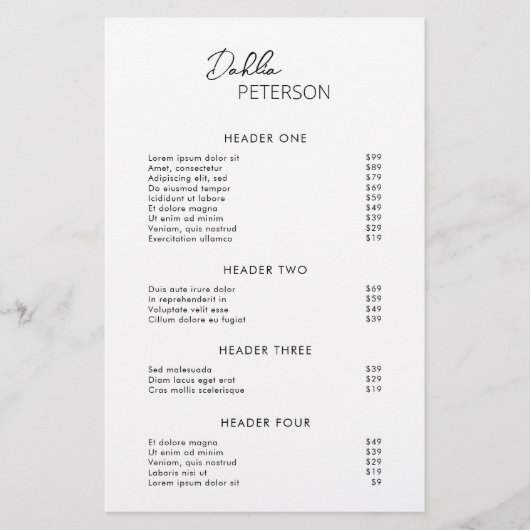 Eenvoudige zwarte witte, hedendaagse, moderne prij flyer (Voorkant)