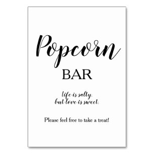 Eenvoudige zwarte witte kalligrafie Popcorn Bar Kaart
