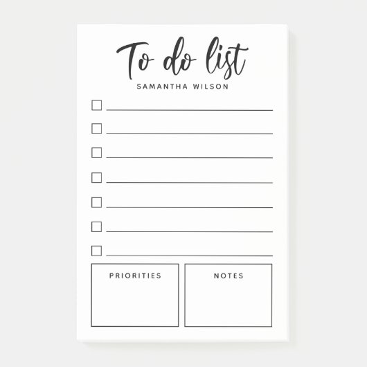 Eenvoudige zwarte & witte lijst post-it® notes (Voorkant)