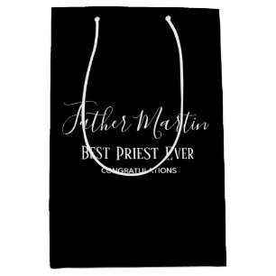 Eenvoudige Zwarte Witte PRIESTER PASTOR GELEERDENG Medium Cadeauzakje