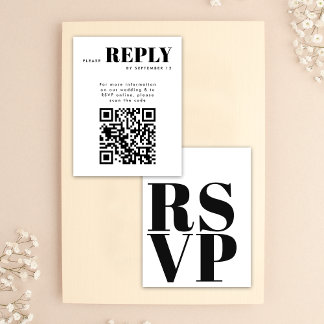 Eenvoudige Zwarte Witte RSVP Kaarten voor Huwelijk Kaartje