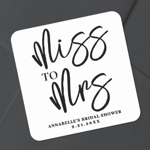 Eenvoudige Zwarte Witte Script Bruidsdouche Vierkante Sticker