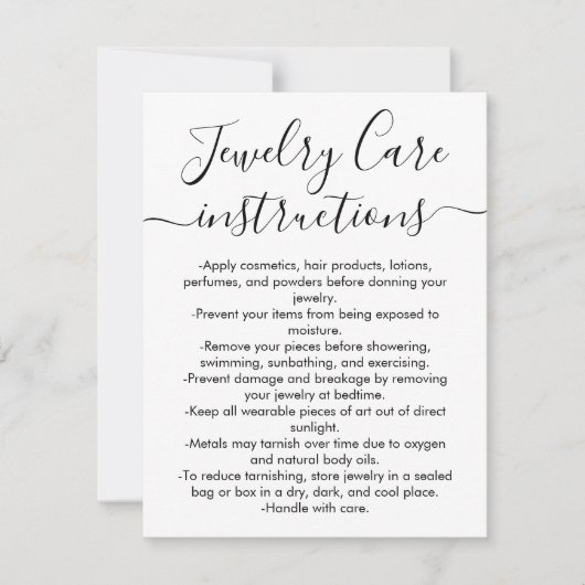 Eenvoudige Zwarte Witte Script Sieraden Verzorging Notitiekaartje (Voorkant)