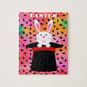 EENVOUDIGER BUNNY IN PET PUZZLE. JIGSAW PUZZLE LEGPUZZEL