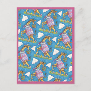 EENVOUDIGERE EGG-GIRAFFE EN TULIPS, SPRINGEND BRIE BRIEFKAART