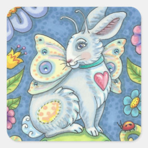 EENVOUDIGERE EGG-VRIJ, SPRING HARE RABBIT STICKER- VIERKANTE STICKER