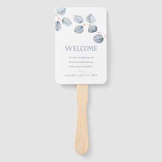 Eenvoudigheid van eucalyptus | Welkom bruiloft Handwaaier (Voorkant)