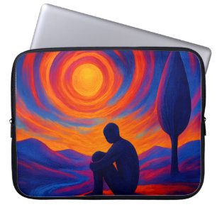 Eenzaamheid onder de zon Abstract Blauw en Oranje Laptop Sleeve