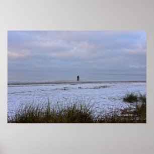 Eenzame Biker op het Strand, Fort Myers Beach, Flo Poster