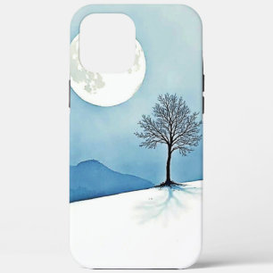 Eenzame Boom: Serene Volle Maan Stilte Kunst iPhone 12 Pro Max Hoesje