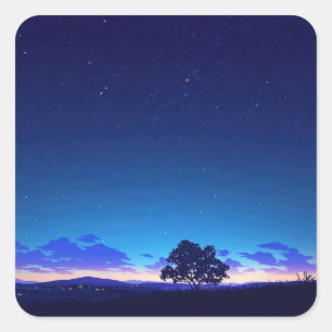 Eenzame boom silhouet onder sterrenhemel vierkante sticker