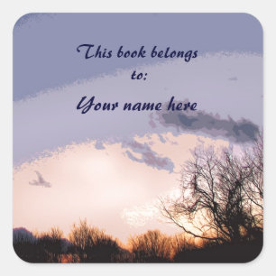 Eenzame Boom Zonsondergang Bookplate Vierkante Sticker