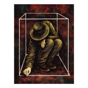 Eenzame man in witte geometrische lijst – Somber d Perfect Poster