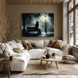 Eenzame Nacht Onder de Straatlantaarn Poster