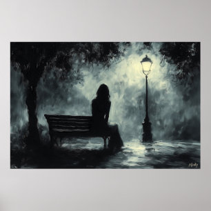 Eenzame Nacht Onder de Straatlantaarn Poster