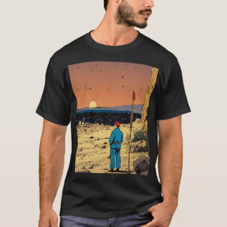Eenzame Reiziger in Woestijn Zonsondergang Kunst T-shirt