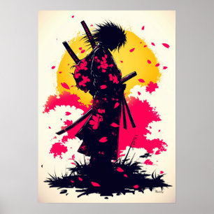 Eenzame Samurai tussen Vallende Sakura Poster