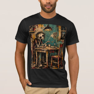 Eenzame Skelet aan de Tafel Grunge Gotische Kunst T-shirt