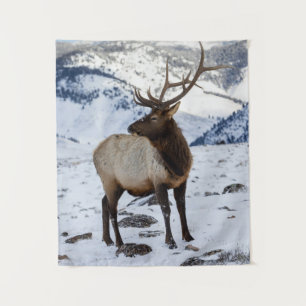 Eenzame stier eland in de sneeuw Yellowstone Nat Wandkleed