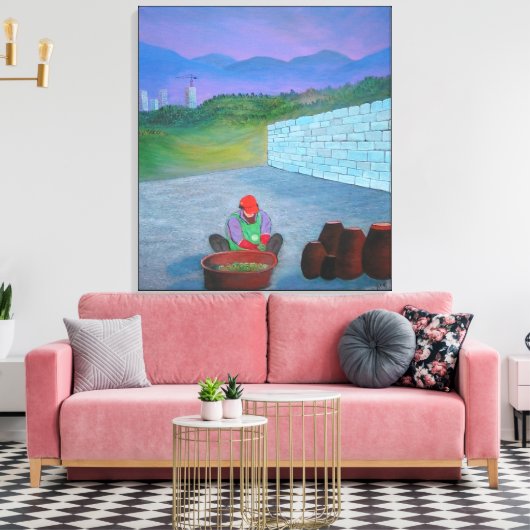 Eenzame vrouw maakt Kimchi in Korea Canvas Afdruk (Insitu (Woonkamer))
