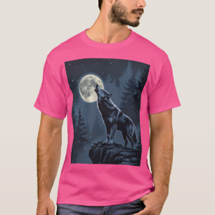 Eenzame Wolf die naar de Maan Huilt Nacht Bos Kuns T-shirt