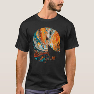 Eenzame Wolf die naar een Maan van Kleurrijke Patr T-shirt