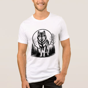 Eenzame Wolf Maan  Oude Bos Natuur Houtsnede Tri-Blend Shirt