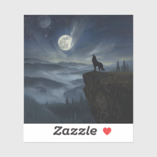 Eenzame Wolf Onder de Maan – Een Tijdloze Schilder Sticker