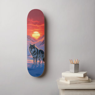Eenzame Wolf Staat Tegen De Zonsondergang Skateboa Skateboard